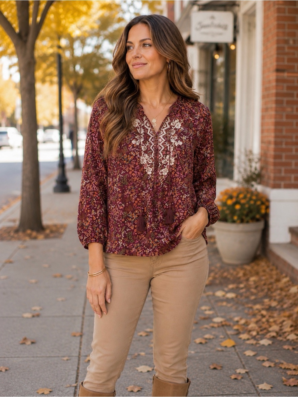 Mason & Belle Top Floral Print Bobby Embroidered Tie Detail NWT